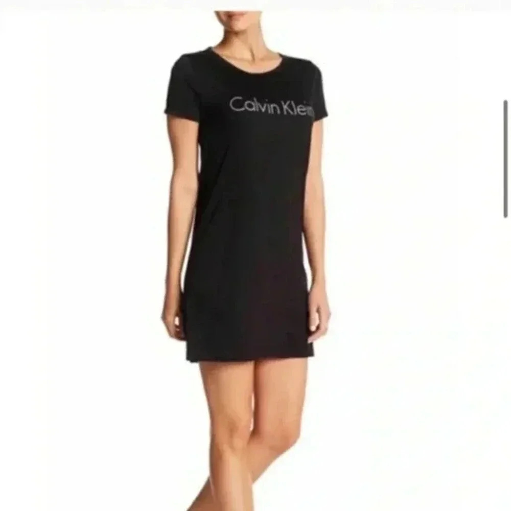 Calvin Klein Black Nightshirt Dress Short Sleeves PJ Women’s Sz XS MSRP $59.00